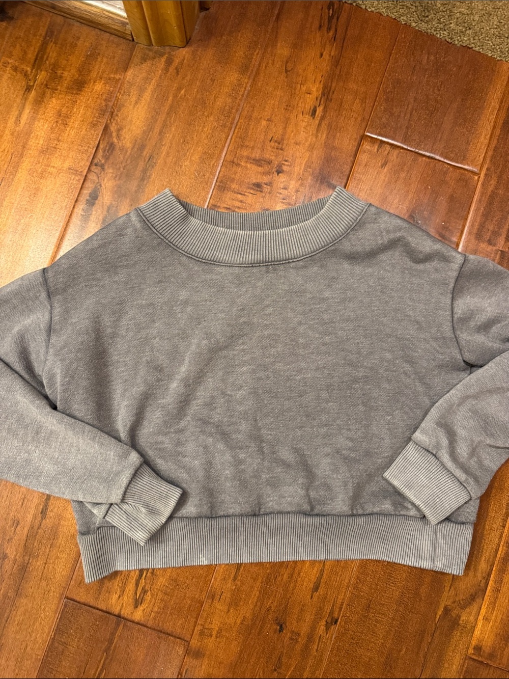 aerie Gray Cropped Crewneck Sweatshirt